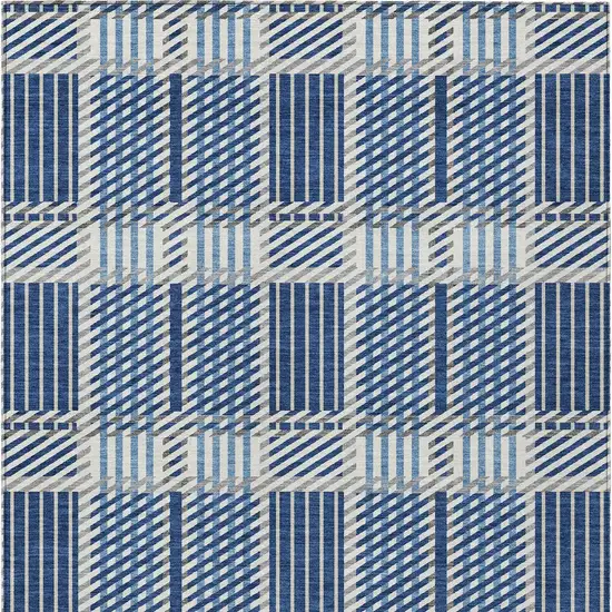Navy Blue Ivory And Gray Plaid Washable Indoor Outdoor Area Rug Photo 6