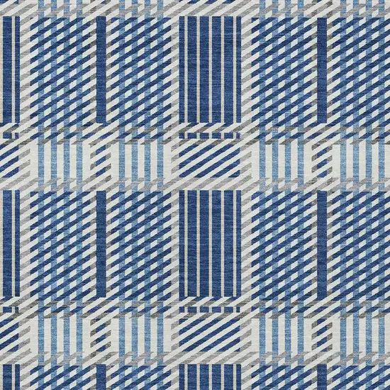 Navy Blue Ivory And Gray Plaid Washable Indoor Outdoor Area Rug Photo 5