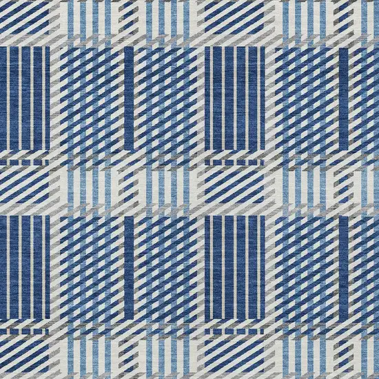 Navy Blue Ivory And Gray Plaid Washable Indoor Outdoor Area Rug Photo 4