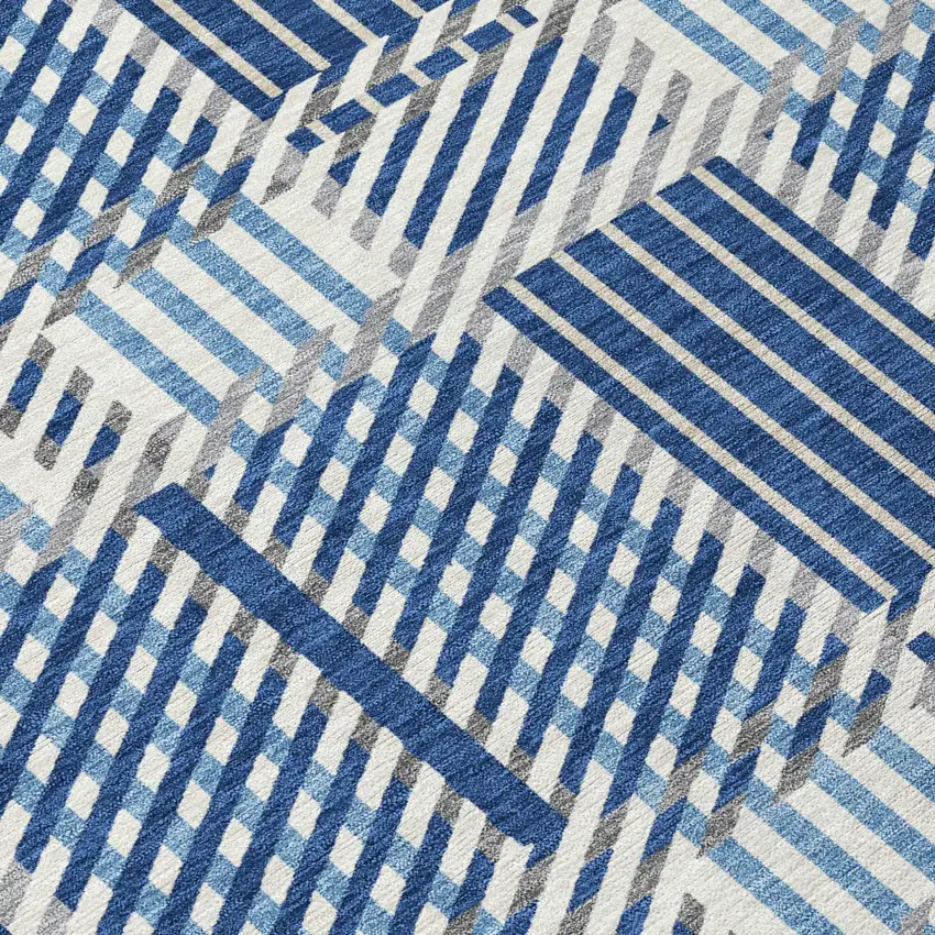 Navy Blue Ivory And Gray Plaid Washable Indoor Outdoor Area Rug Photo 6