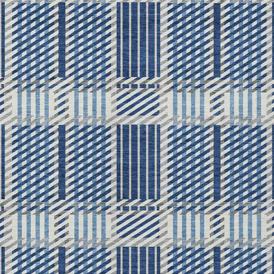Navy Blue Ivory And Gray Plaid Washable Indoor Outdoor Area Rug Photo 5