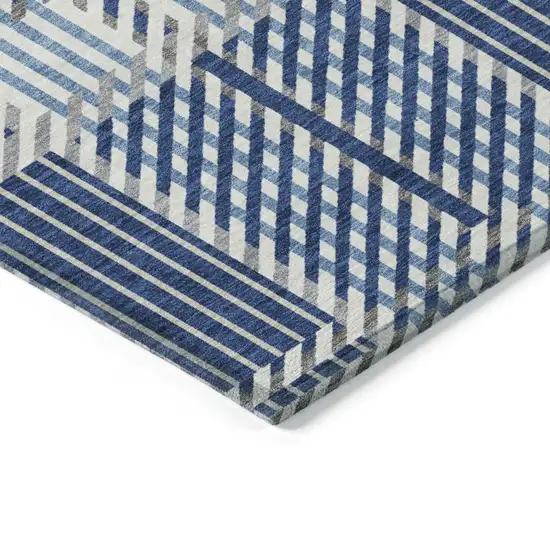 Navy Blue Ivory And Gray Plaid Washable Indoor Outdoor Area Rug Photo 4