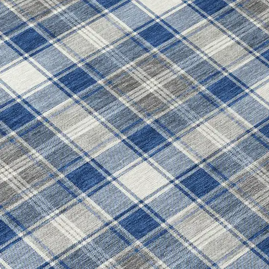 Navy Blue Ivory And Gray Plaid Washable Indoor Outdoor Area Rug Photo 4
