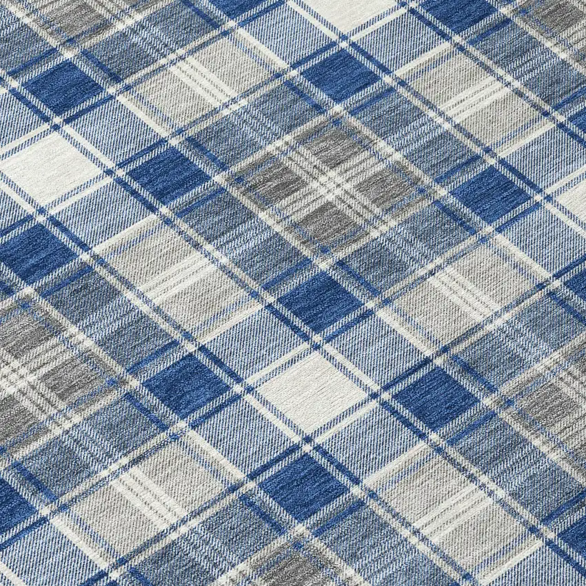 Navy Blue Ivory And Gray Plaid Washable Indoor Outdoor Area Rug Photo 4
