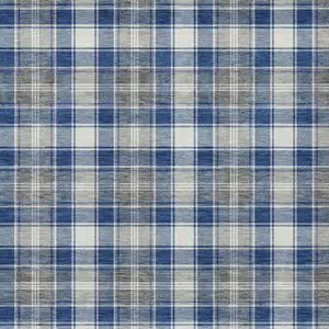Photo of Navy Blue Ivory And Gray Plaid Washable Indoor Outdoor Area Rug