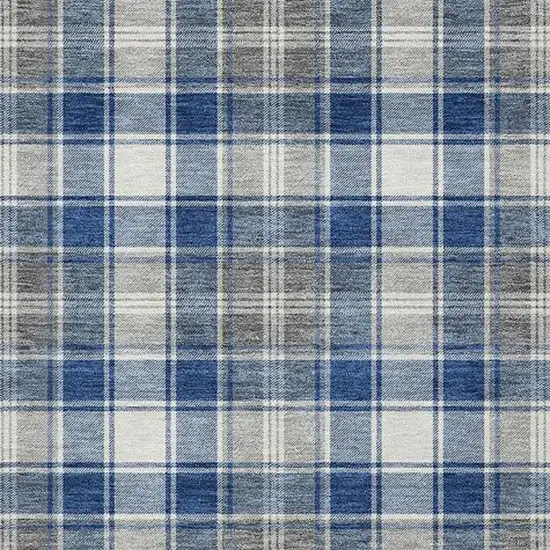 Navy Blue Ivory And Gray Plaid Washable Indoor Outdoor Area Rug Photo 3