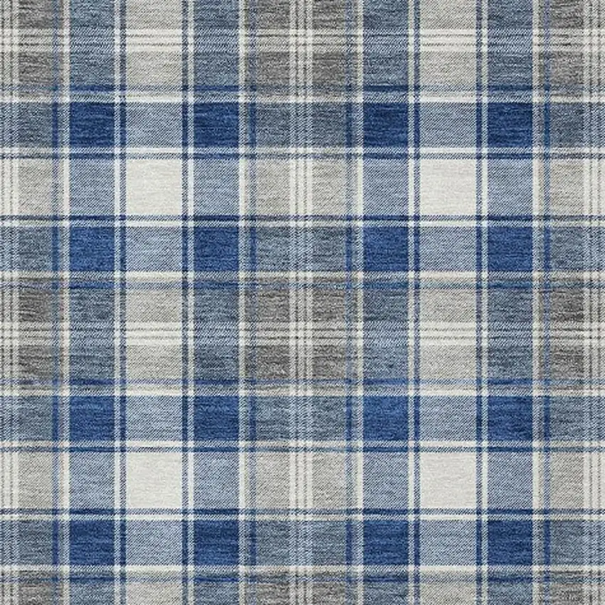 Navy Blue Ivory And Gray Plaid Washable Indoor Outdoor Area Rug Photo 3