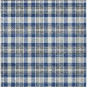 Photo of Navy Blue Ivory And Gray Plaid Washable Indoor Outdoor Area Rug