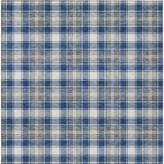 Navy Blue Ivory And Gray Plaid Washable Indoor Outdoor Area Rug Photo 1