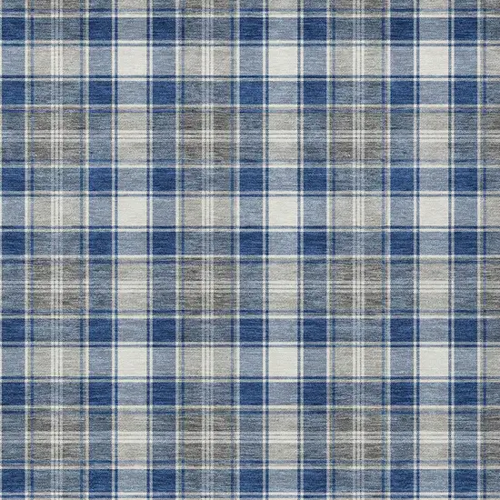 Navy Blue Ivory And Gray Plaid Washable Indoor Outdoor Area Rug Photo 1