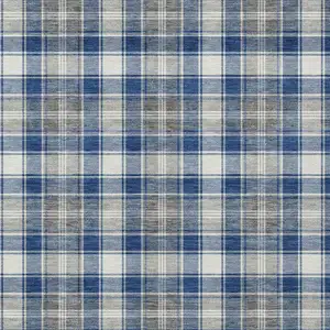 Photo of Navy Blue Ivory And Gray Plaid Washable Indoor Outdoor Area Rug