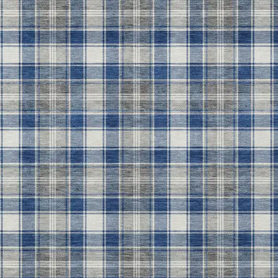 Navy Blue Ivory And Gray Plaid Washable Indoor Outdoor Area Rug Photo 1