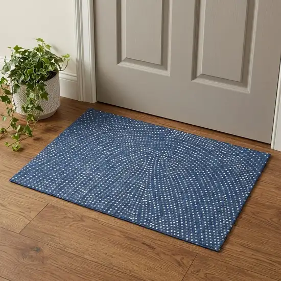 Navy Blue Ivory And Gray Polka Dot Washable Area Rug With UV Protection Photo 1