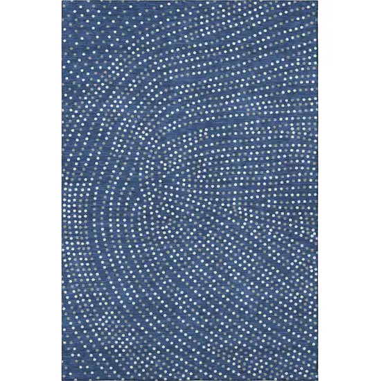 Navy Blue Ivory And Gray Polka Dot Washable Area Rug With UV Protection Photo 2