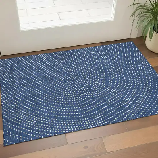 Navy Blue Ivory And Gray Polka Dot Washable Area Rug With UV Protection Photo 1