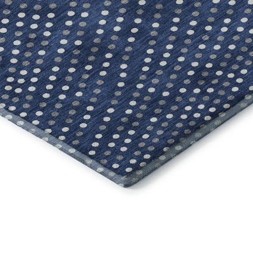 Navy Blue Ivory And Gray Polka Dot Washable Area Rug With UV Protection Photo 6