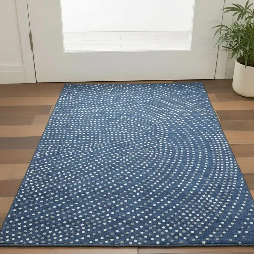 Navy Blue Ivory And Gray Polka Dot Washable Area Rug With UV Protection Photo 2