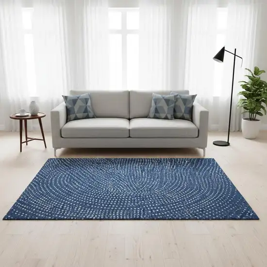 Navy Blue Ivory And Gray Polka Dot Washable Area Rug With UV Protection Photo 2