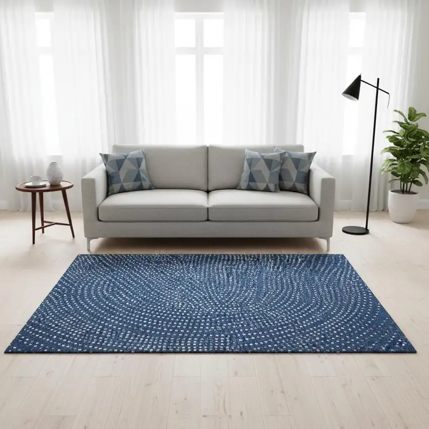 Navy Blue Ivory And Gray Polka Dot Washable Area Rug With UV Protection Photo 2