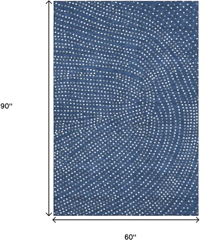 Navy Blue Ivory And Gray Polka Dot Washable Area Rug With UV Protection Photo 8