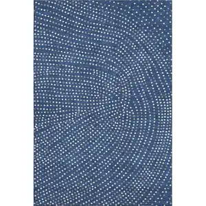 Photo of Navy Blue Ivory And Gray Polka Dot Washable Area Rug With UV Protection