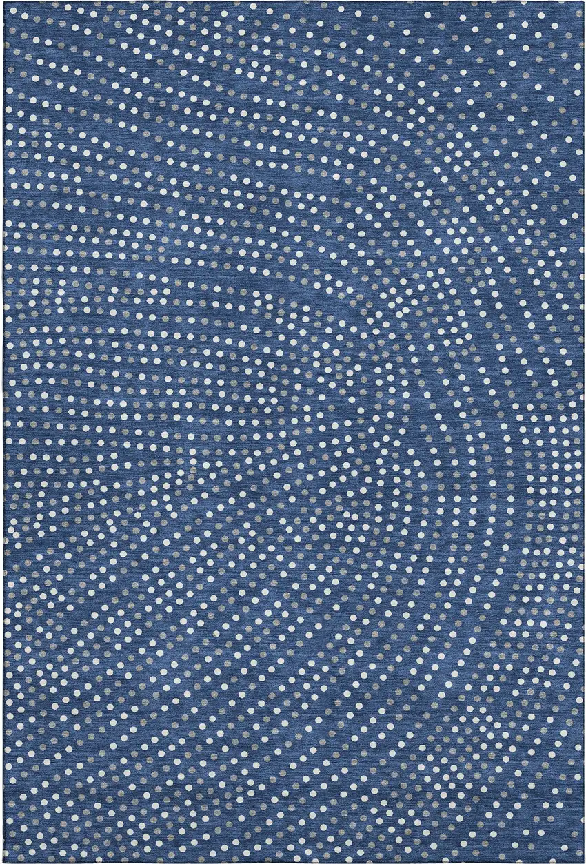 Navy Blue Ivory And Gray Polka Dot Washable Area Rug With UV Protection Photo 1