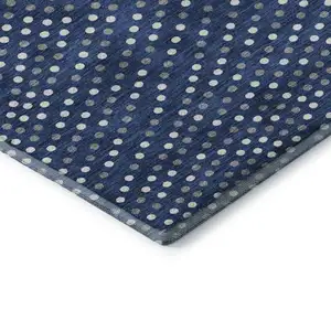 Photo of Navy Blue Ivory And Gray Polka Dot Washable Area Rug With UV Protection