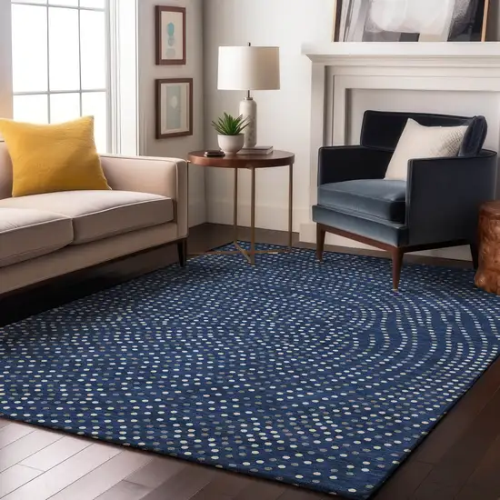 Navy Blue Ivory And Gray Polka Dot Washable Area Rug With UV Protection Photo 4