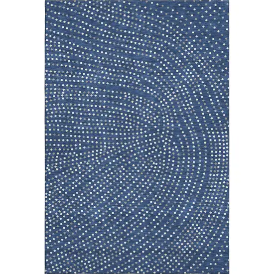 Navy Blue Ivory And Gray Polka Dot Washable Area Rug With UV Protection Photo 1