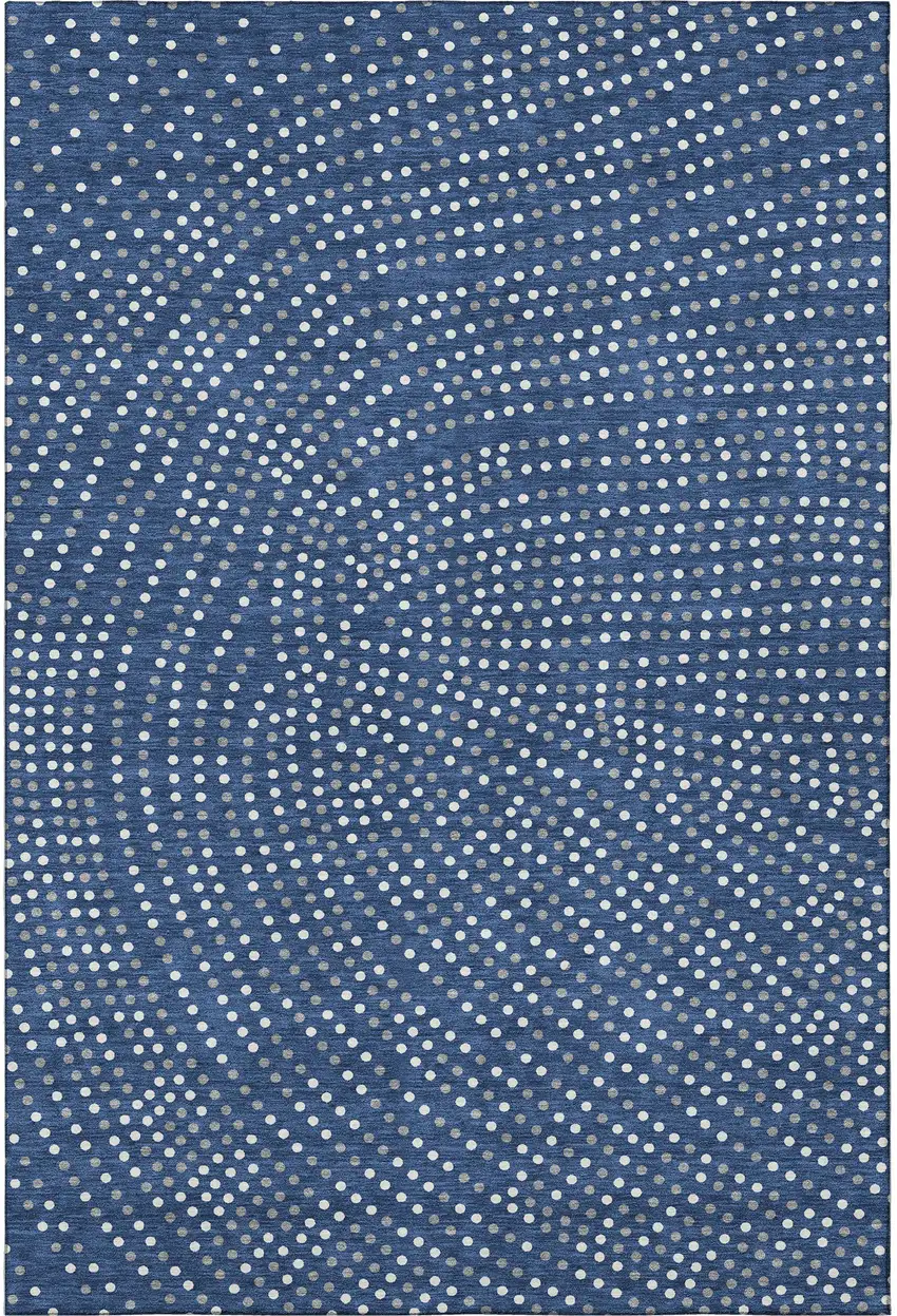Navy Blue Ivory And Gray Polka Dot Washable Area Rug With UV Protection Photo 3