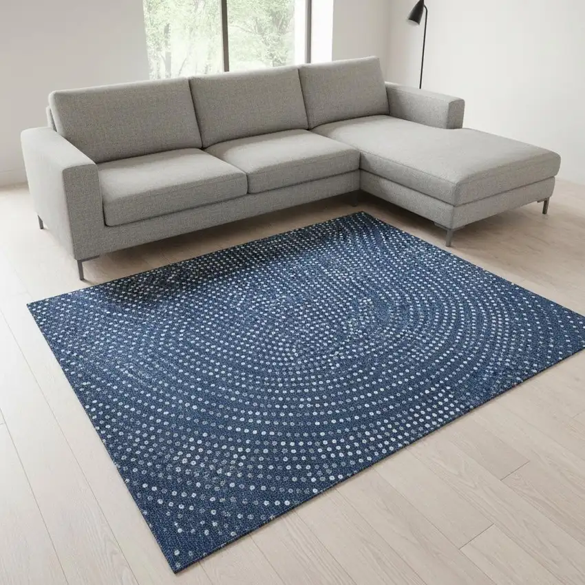 Navy Blue Ivory And Gray Polka Dot Washable Area Rug With UV Protection Photo 2