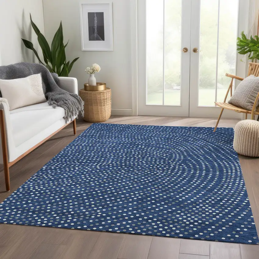 Navy Blue Ivory And Gray Polka Dot Washable Area Rug With UV Protection Photo 6