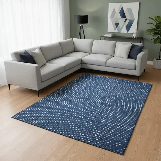 Navy Blue Ivory And Gray Polka Dot Washable Area Rug With UV Protection Photo 2