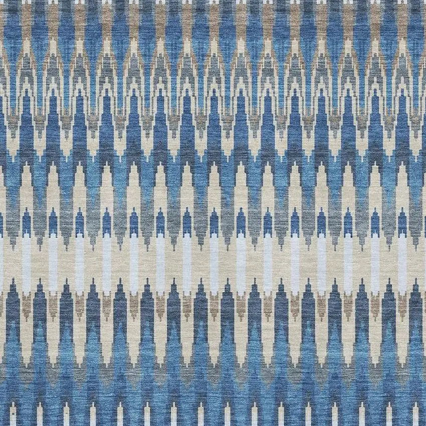 Navy Blue Ivory And Gray Southwestern Washable Area Rug With UV Protection Photo 3