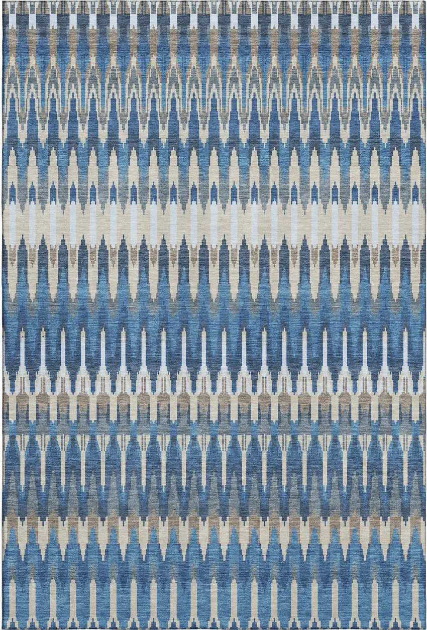 Navy Blue Ivory And Gray Southwestern Washable Area Rug With UV Protection Photo 1