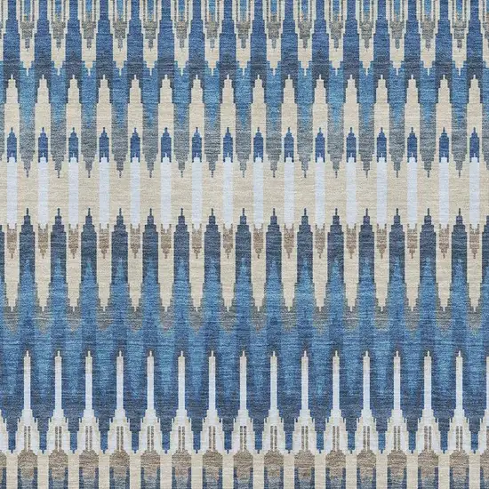 Navy Blue Ivory And Gray Southwestern Washable Area Rug With UV Protection Photo 3