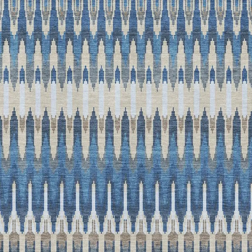 Navy Blue Ivory And Gray Southwestern Washable Area Rug With UV Protection Photo 3