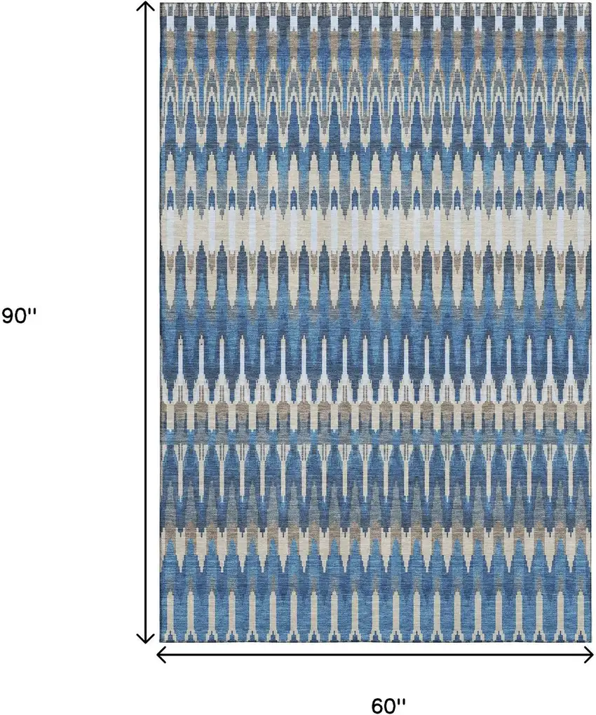 Navy Blue Ivory And Gray Southwestern Washable Area Rug With UV Protection Photo 3