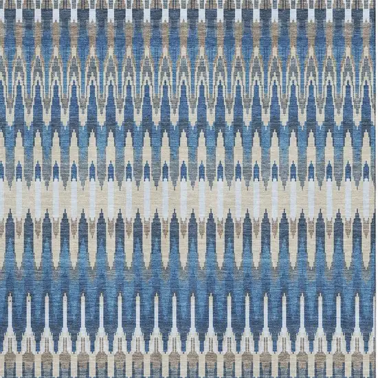 Navy Blue Ivory And Gray Southwestern Washable Area Rug With UV Protection Photo 4