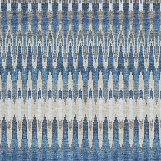 Navy Blue Ivory And Gray Southwestern Washable Area Rug With UV Protection Photo 3