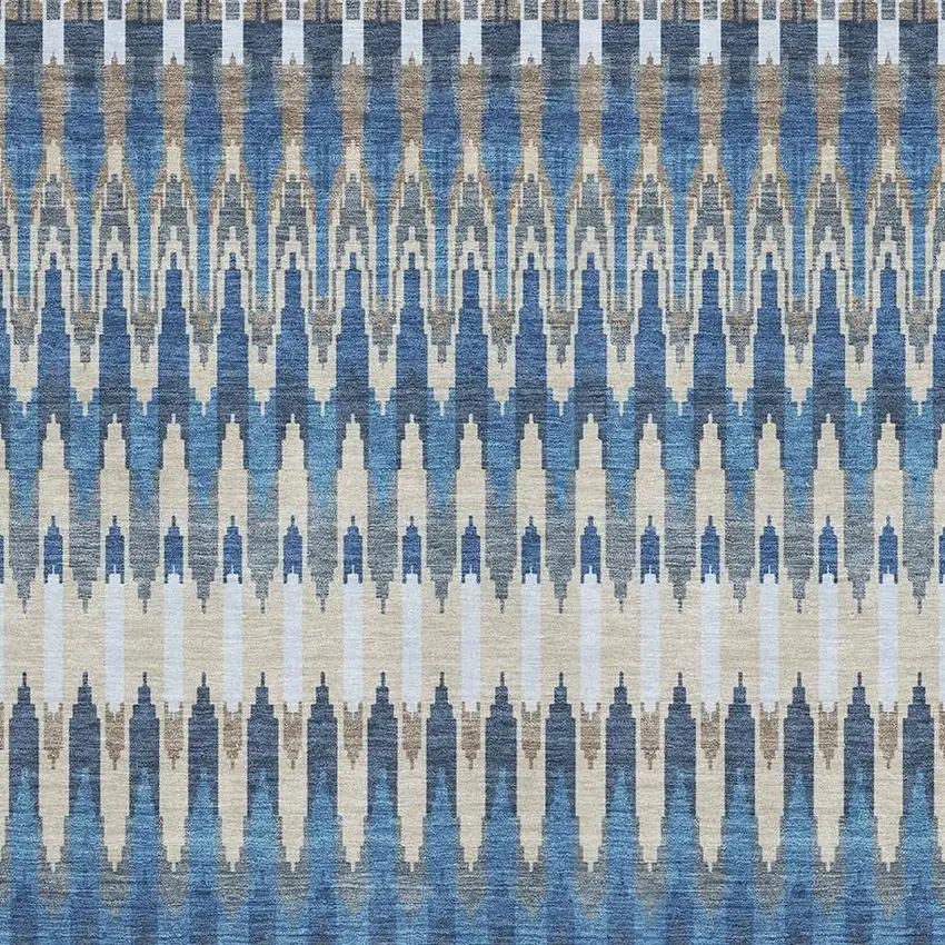 Navy Blue Ivory And Gray Southwestern Washable Area Rug With UV Protection Photo 3