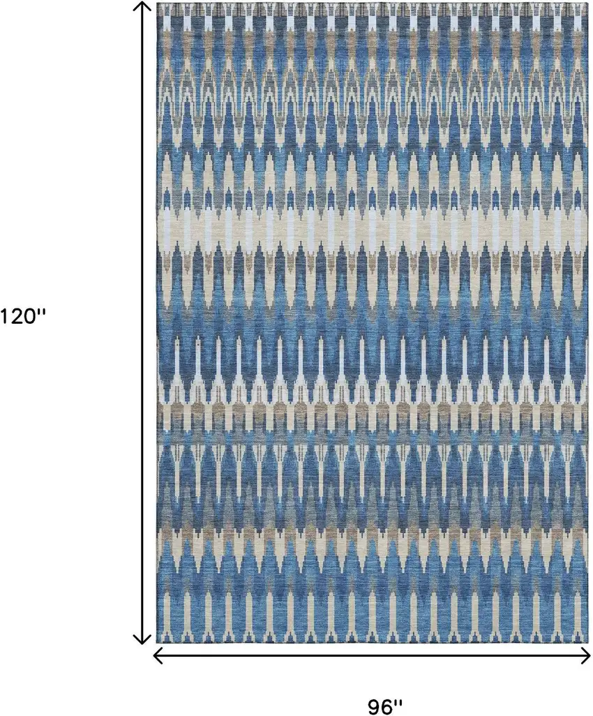 Navy Blue Ivory And Gray Southwestern Washable Area Rug With UV Protection Photo 3