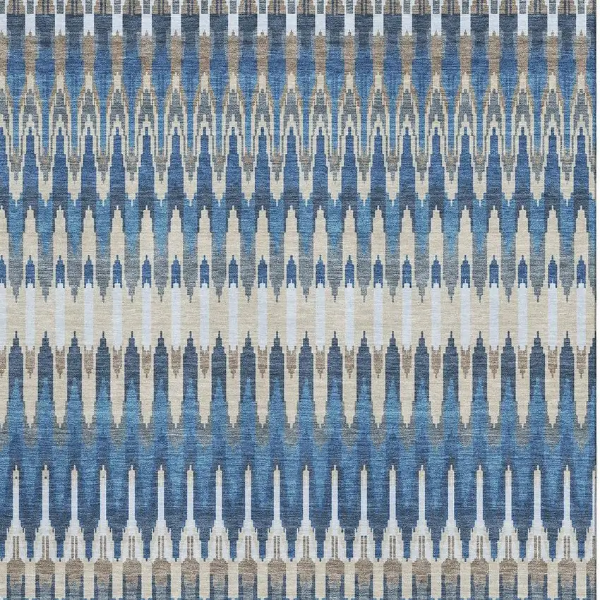 Navy Blue Ivory And Gray Southwestern Washable Area Rug With UV Protection Photo 4