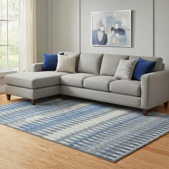 Navy Blue Ivory And Gray Southwestern Washable Area Rug With UV Protection Photo 1