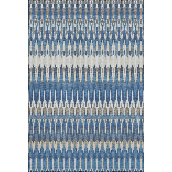 Navy Blue Ivory And Gray Southwestern Washable Area Rug With UV Protection Photo 1