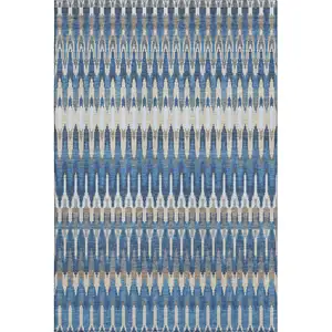 Photo of Navy Blue Ivory And Gray Southwestern Washable Area Rug With UV Protection
