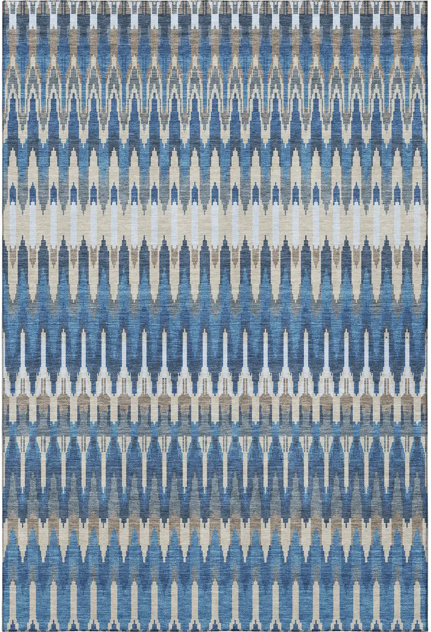 Navy Blue Ivory And Gray Southwestern Washable Area Rug With UV Protection Photo 4