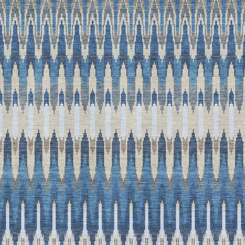 Navy Blue Ivory And Gray Southwestern Washable Area Rug With UV Protection Photo 3