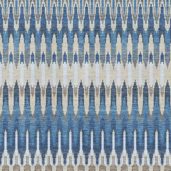 Navy Blue Ivory And Gray Southwestern Washable Area Rug With UV Protection Photo 3