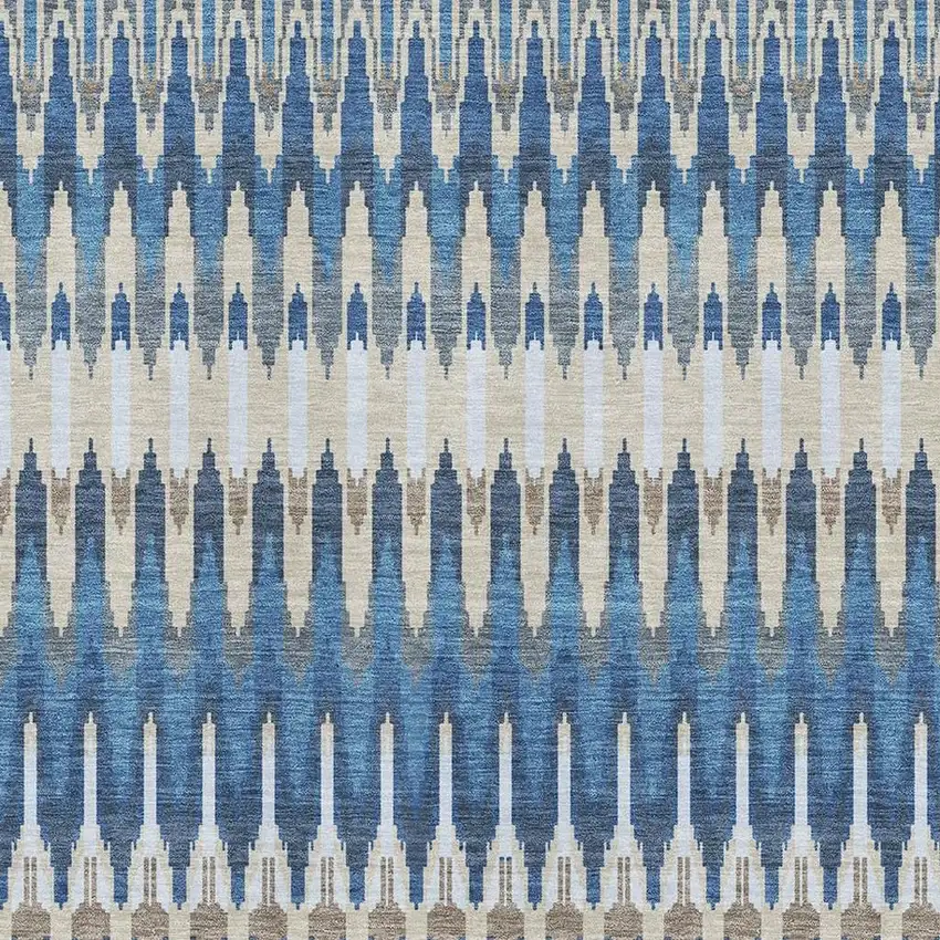 Navy Blue Ivory And Gray Southwestern Washable Area Rug With UV Protection Photo 3